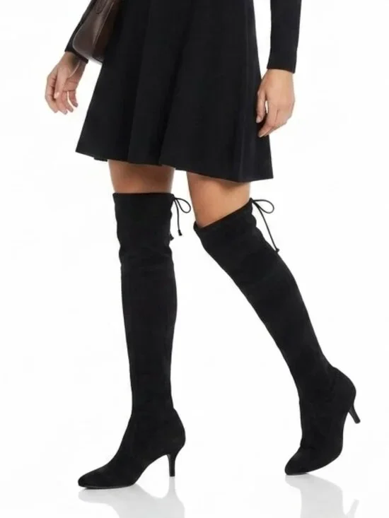Stuart Weitzman Dark Academia Tiemodel Black Suede Over The Knee Boots 9.5