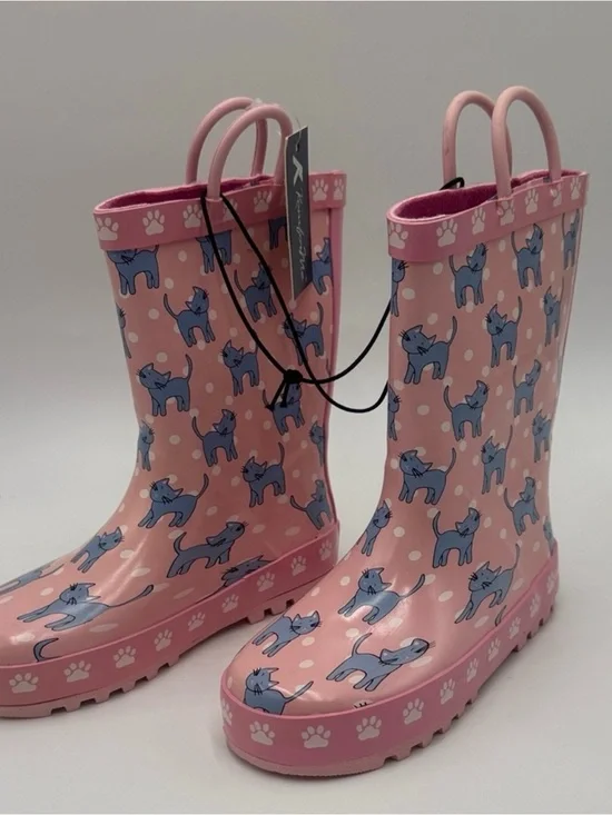 NWT Pink Kids Cat Rain Boots Size 11