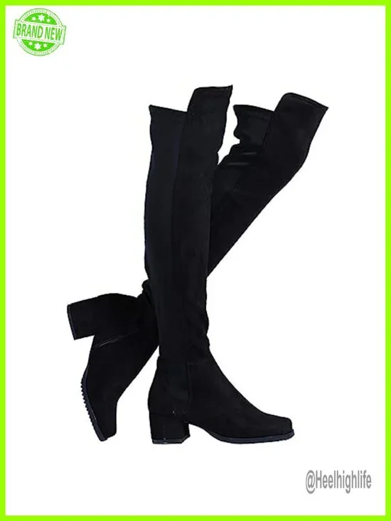 Chunky Block Low Heel Over The Knee Thigh High Boots