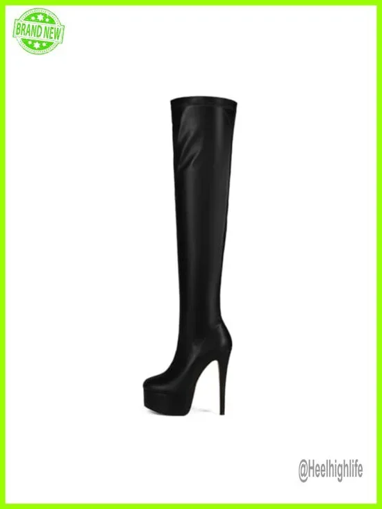 Over Knee High Stiletto Platform Heel Boots Sexy Fashion Leather Thigh High