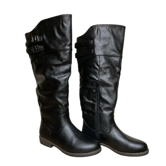 NWT Journee Collection Black faux leather Over the Knee Boots size‎ 7