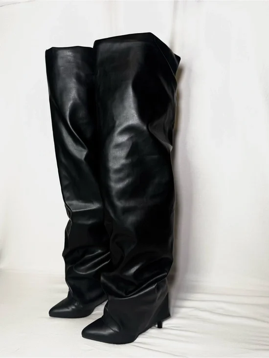 Fashion Nova Black Thigh-High Pump Boots
