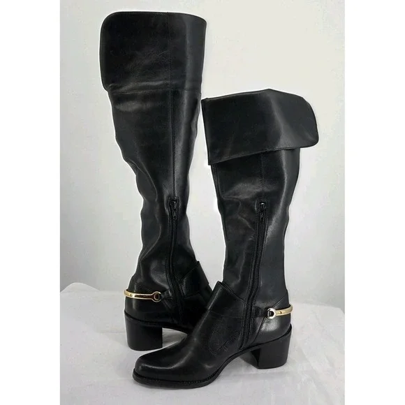Truth or Dare by Madonna Erminide Black Leather Riding Over the Knee Boots 6