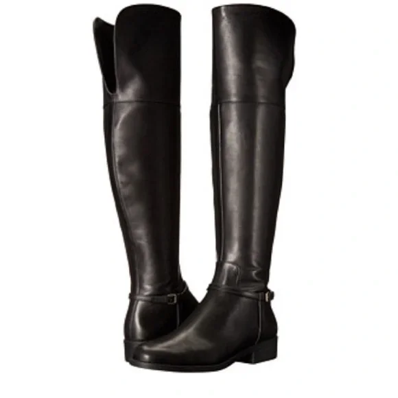 Cole Haan Women's Valentia Leather Over-the-Knee Boots Folding Block Heel Buckle