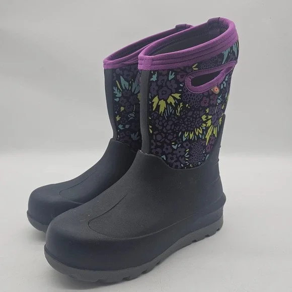 Bogs Classic II Black Purple Winter Snow Rain Boots Shoes Youth 6 Girls EUC