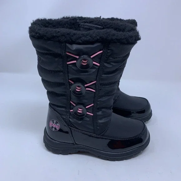 Totes Girls Shoe Size 1 Black Pink Detail Dana Waterproof Snow Winter Boots NWT