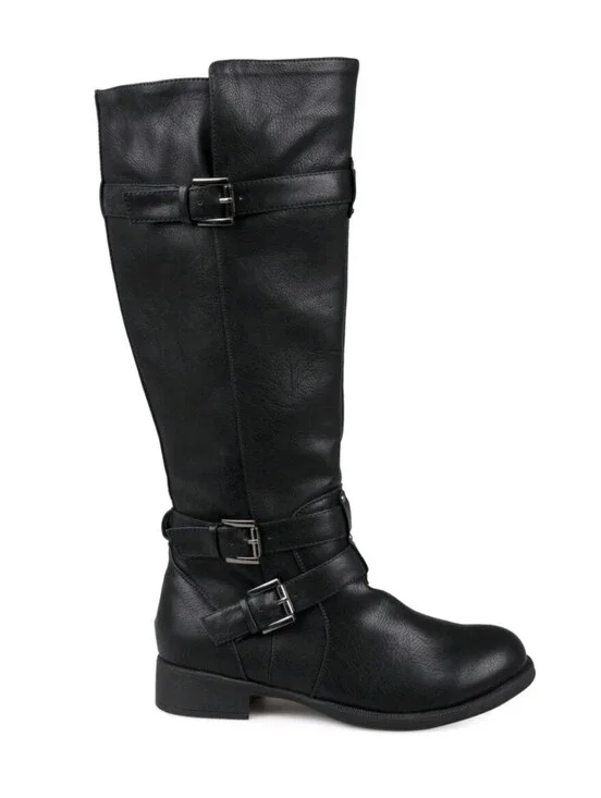 Journee Collection Black Over-the-Knee Wide Calf Buckle Riding Boots