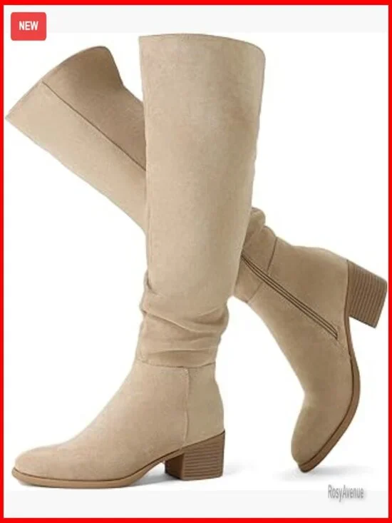 Women's Over The Knee Boots Chunky Block Heel Pointed Toe Slouchy Side Zipper