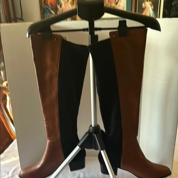 Brown & Black Knee-High Riding Boots | No Brand/No Size | Faux Leather