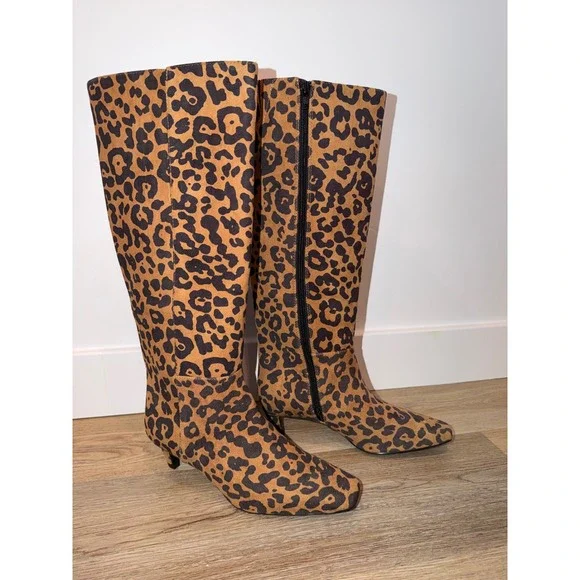 Women knee high boots size 7 cheetah kitten heels