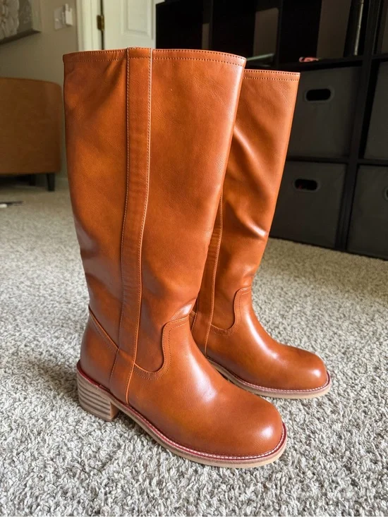 Women's Tall Leather Riding Boots in Cognac