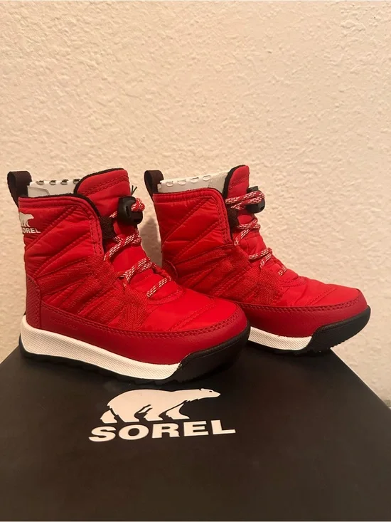 Sorel Kids' Red Quilted Winter Boots with Black Trim