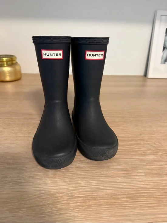 Hunter Kids Matte Black Rain Boots with Logo