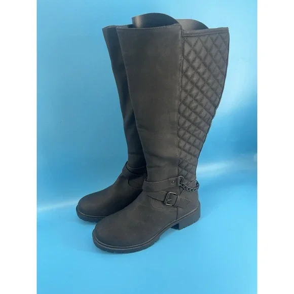 Torrid Black Quilted Knee High Riding Boots Women's Size 10WW New
