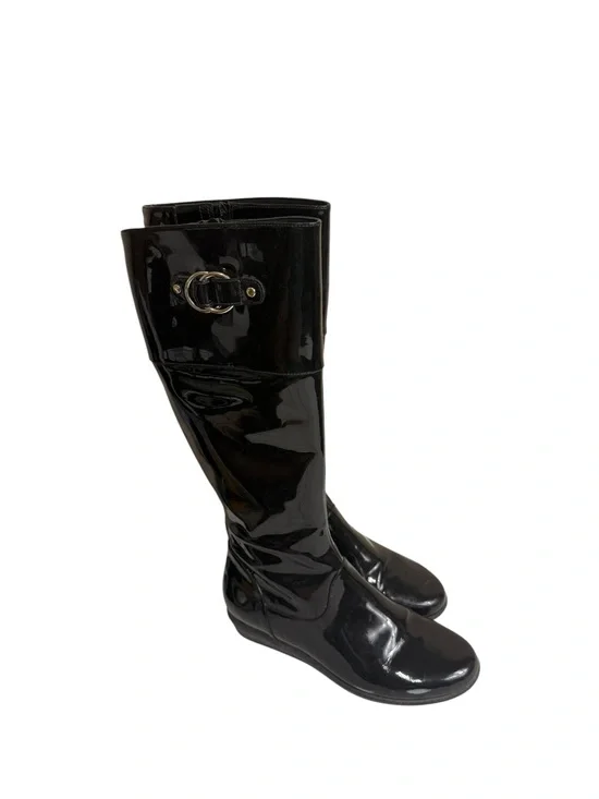 Cole Haan Black Patent Knee Boots with Buckle Accent size 6
