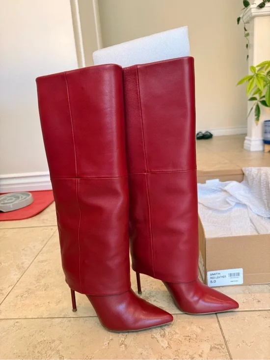 Steve Madden Red Knee-High Stiletto Boots - Women's