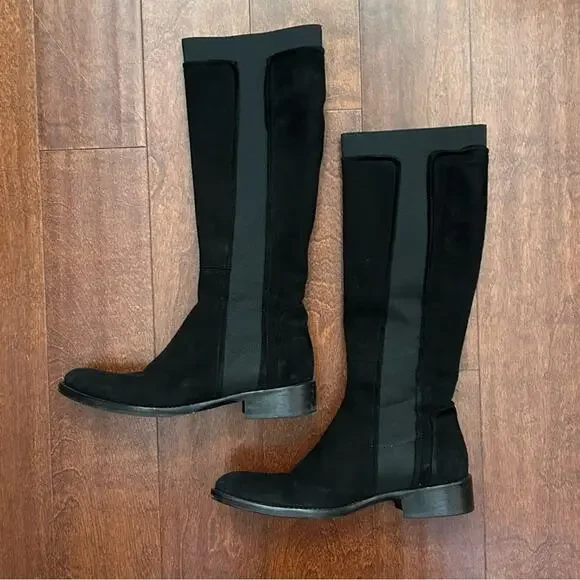 Vero Cuoio Classic Italian Knee-High Boots, Black Suede, Quiet Luxury, Size 8