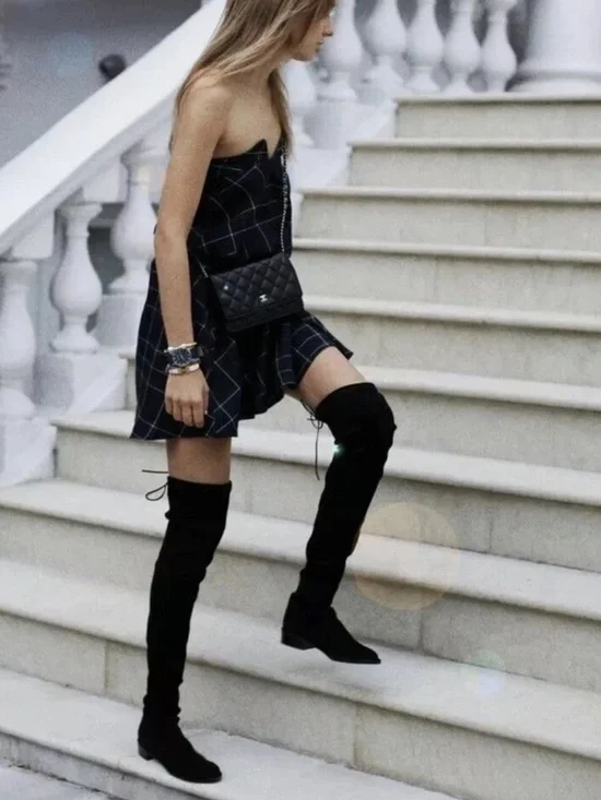STUART WEITZMAN Suede Lowland over-the-knee Low Heel Boots Black Size 9.5