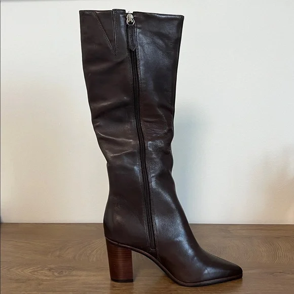 SCHUTZ MIKKI UP BLOCK BOOT Brown Maroon Leather Knee-high Sz 5