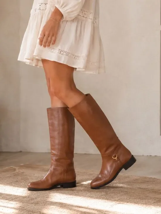 Etienne Aigner Brown Leather Over-the-Knee Riding Boots