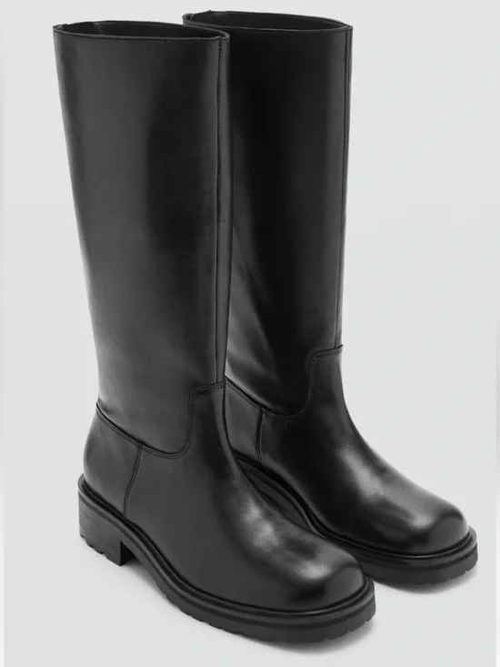 Mango High Leather Boots Black EU39 US8.5