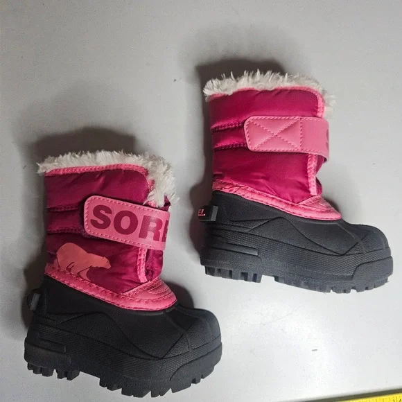 Sorel Toddler Girls Snow Commander Boots Pink Black Winter Snow Size 5