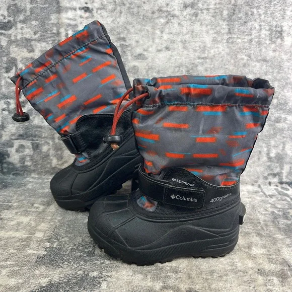Columbia Boys Size 10 Powder Bug Forty Snow Boots Waterproof Gray Orange