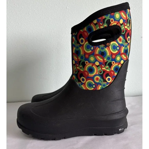 Bogs Neo-Classic Geo Circle‎ Snow Boots Youth 5 Colorful  Pull On Handles