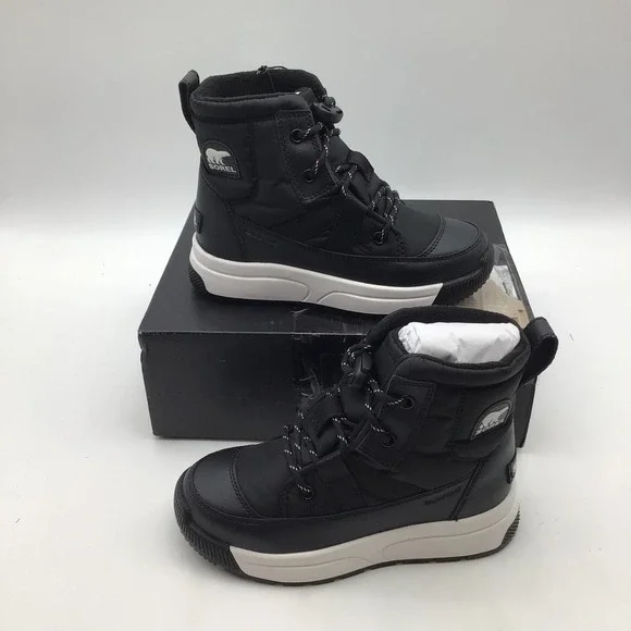 Sorel Youth Whitney III Mid Black Sea Salt Waterproof Insulated Boots Size 2 NEW