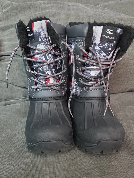 HOBIGEAR Insulated Winter Boots - Black with Red & Gray Accents