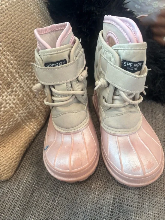 Sperry Kids Pink and Cream Waterproof Duck Boots