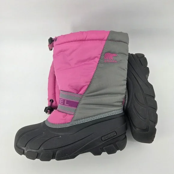 Sorel Snow‎ Commander Boots Size 3 Pink Grey Waterproof Winter Snow Ski