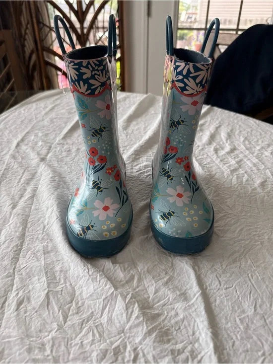 Kids Floral Bee Rain Boots - Light Blue