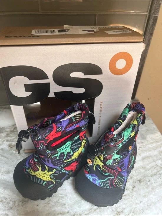 Bogs B-MOC Snow Cool Dinos Kids Winter Boots Blue Multi Toddler Sz 4 Snow School
