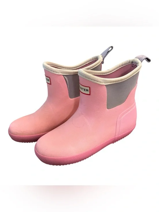 Hunter Kids Size 1 Pink Short Waterproof Rain Boots with Gray Trim