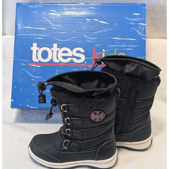 totes Alpine Mackenzie Girls Waterproof Warm Winter Snow Boots Black Youth Sz 12
