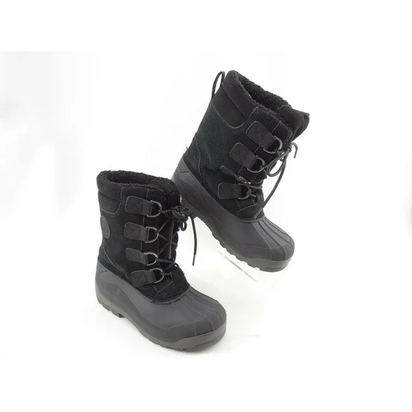 Lands End Youth Expedition Black Suede Snow Winter Boots Youth Size 5
