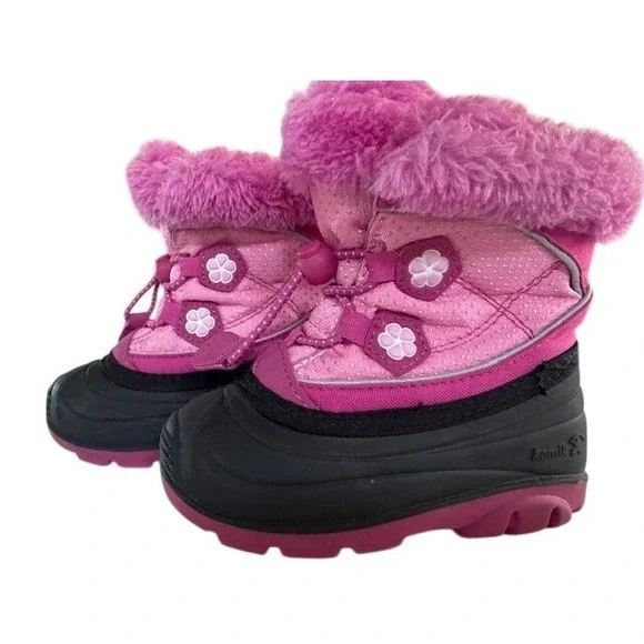 Kamik Pink Glitter‎ Flower Waterproof Winter Snow Boots Wool Lining Toddler - 7
