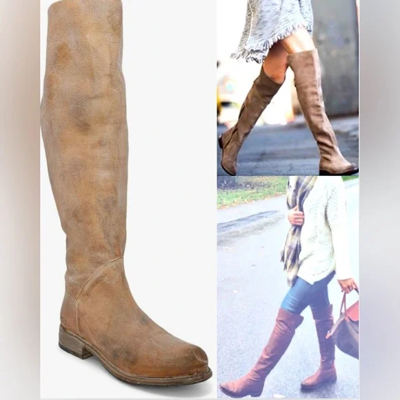 Frye Taupe Leather OTK Riding Boots