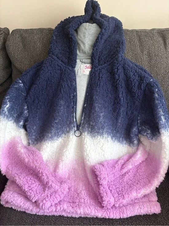 Justice Ombre Sherpa Hoodie Jacket - Navy, White & Pink