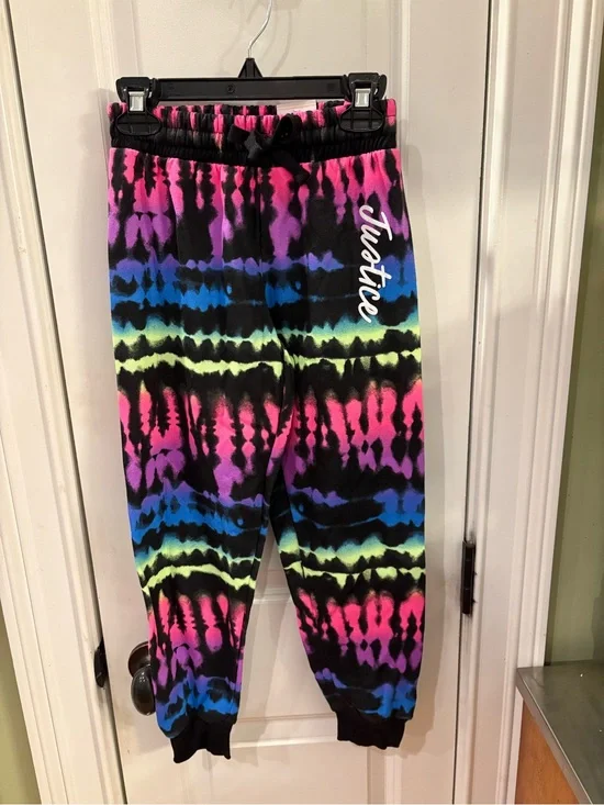 NWT Justice Pink and Black Tie-Dye Lounge Pants girls size S (7/8) sku TR182