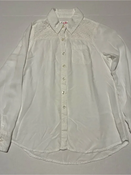 Justice White Lace Yoke Button-Up Blouse