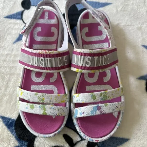 JUSTICE GIRLS WHITE RUBBER CASUAL OPEN TOE SANDALS SHOES SIZE 5 ADJUSTABLE POOL