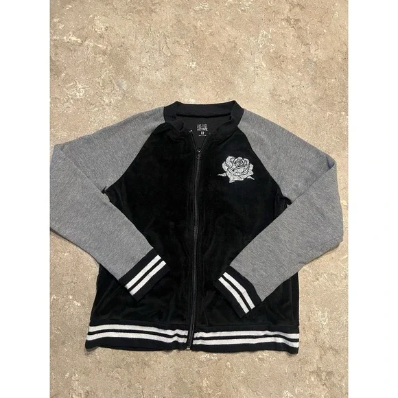 Justice Active Black and Gray Girls Zip Up Sweatshirt/Jacket Size 12