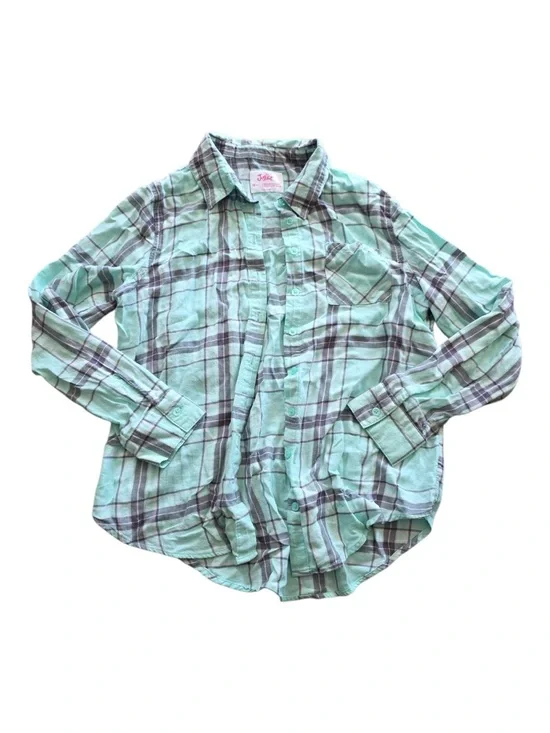 Justice Mint Plaid Button-Up Shirt - Kids 18