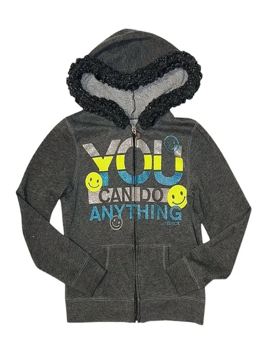 JUSTICE Girl's Grey Full Zip Hoodie Size 10