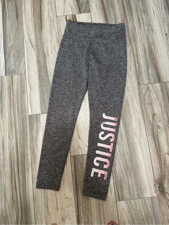 Justice Gray Leggings with Pink Logo