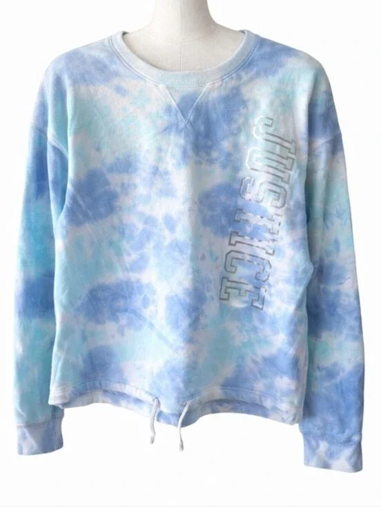 Justice Active Girls Blue Tie-Dye Silver Foil Crewneck Sweatshirt Size 14/16