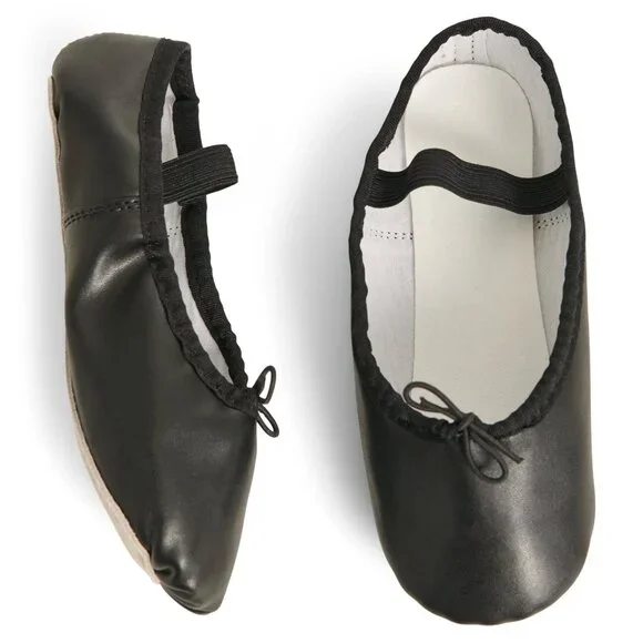 JUSTICE LITTLE GIRL Black Ballet Dance Shoes Leather Sole SIZE 2 NEW