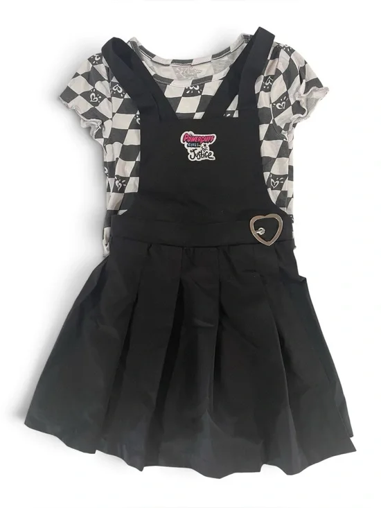 Justice Power Puff Girls Black Pleated Pinafore with Checker Tee Size XS
